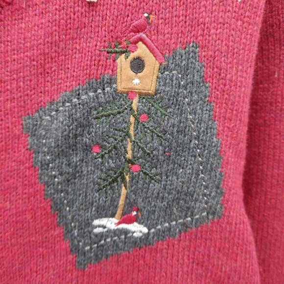 Croft & Barrow Cardigan Christmas Sweater Size Medium Red Snowman Birdhouse - Picture 9 of 12